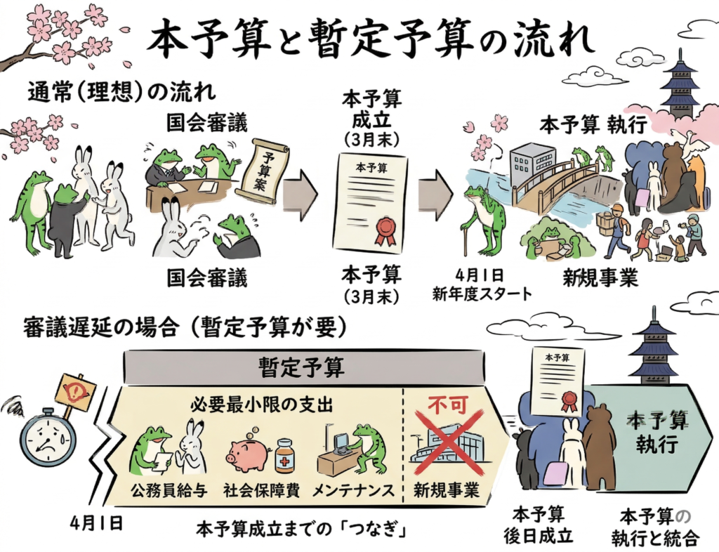 本予算と暫定予算の流れ